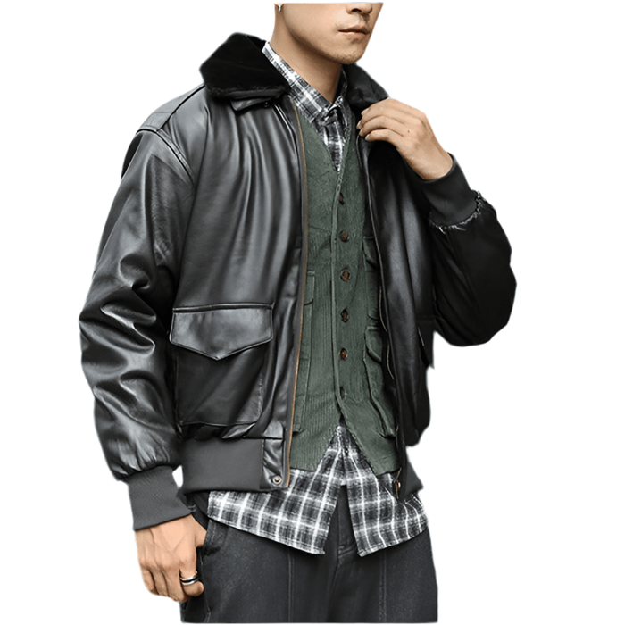 Blouson Aviateur Noir Cuir Homme - LE SOLDAT