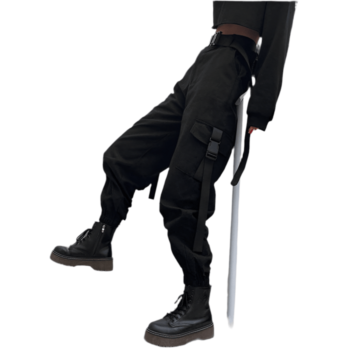 Pantalon Cargo Noir Avec Ceinture - LE SOLDAT