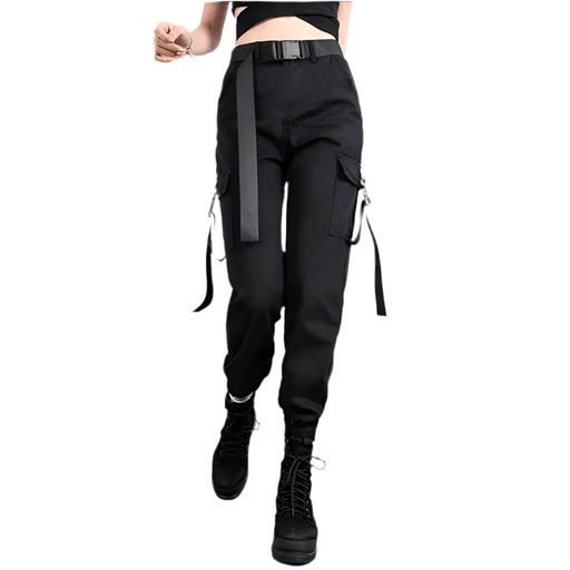 Pantalon Cargo Noir Femme Avec Ceinture - LE SOLDAT