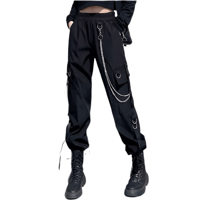 Pantalon Cargo Noir Femme avec Chaîne - LE SOLDAT