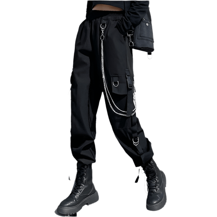 Pantalon Cargo Noir Femme avec Chaîne - LE SOLDAT